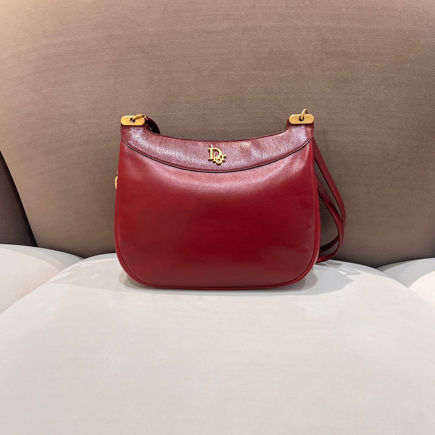 Christian Dior Vintage Burgundy Calfskin Cd Shoulder Bag