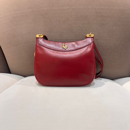 Christian Dior Vintage Burgundy Calfskin Cd Shoulder Bag