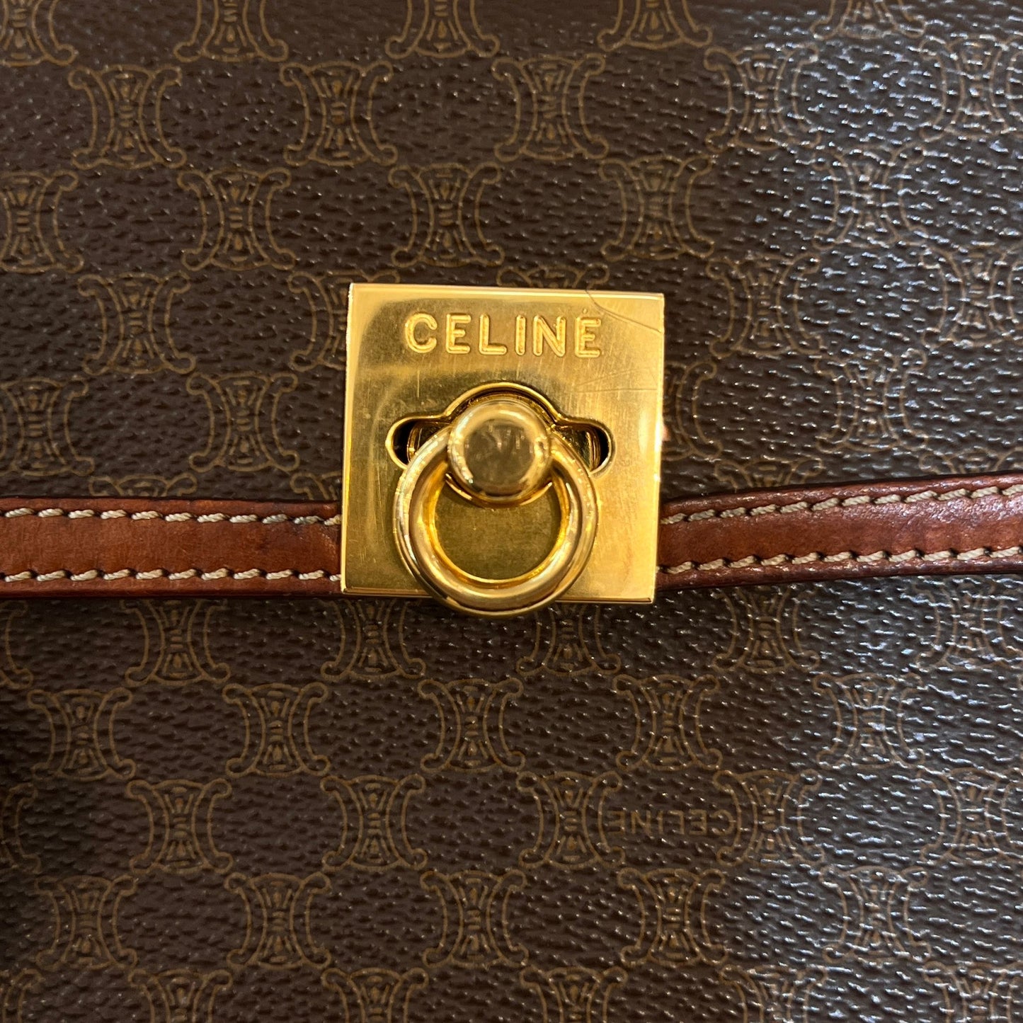 Celine Vintage Macadam Brown Leather Mini Top Handle Bag