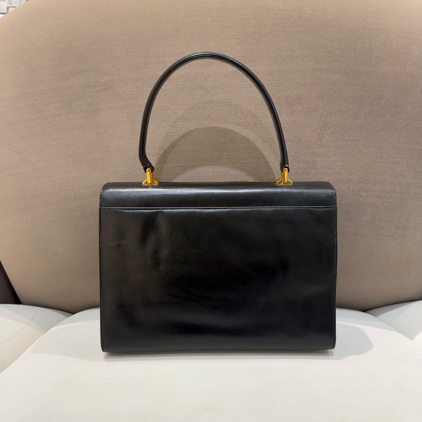 Gucci Vintage Black Leather Top Handle Formal Handbag