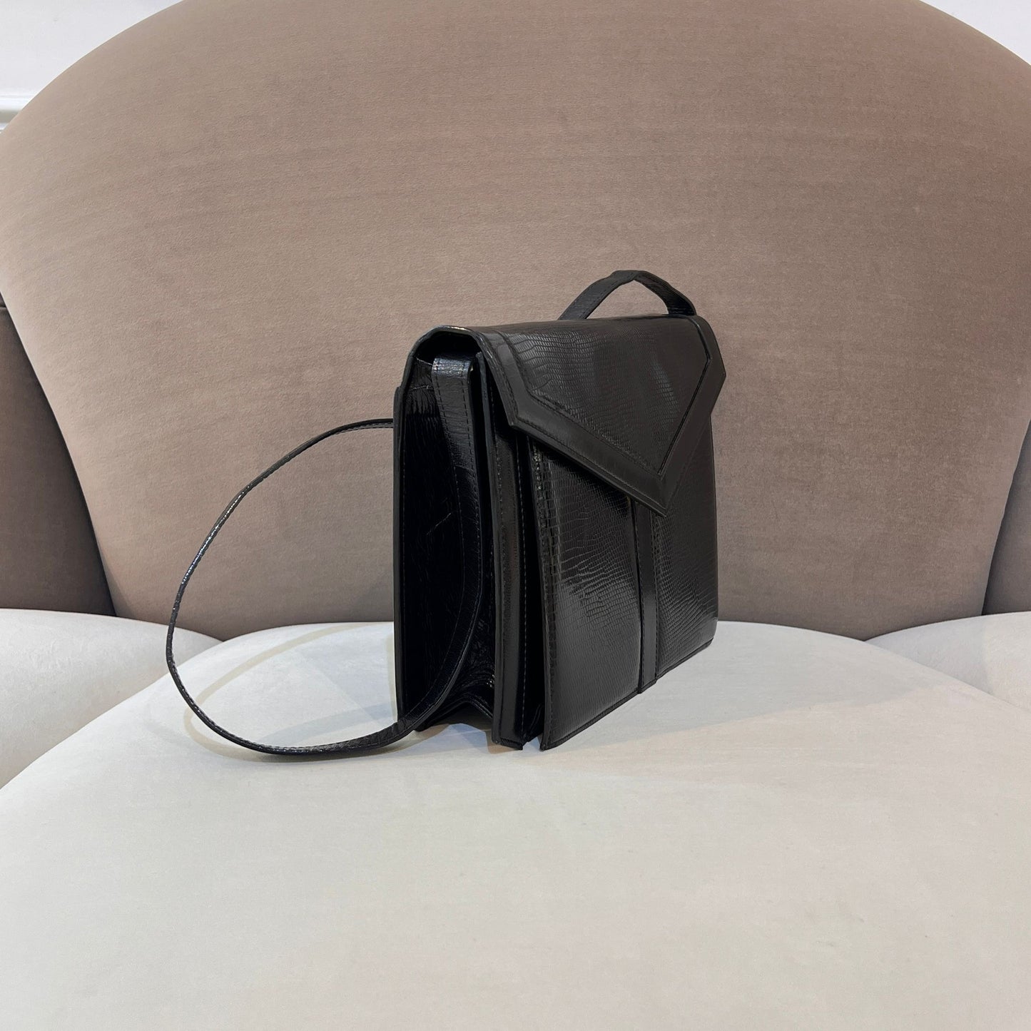 Yves Saint Laurent Vintage Lizard Embossed Leather Flap Shoulder Bag