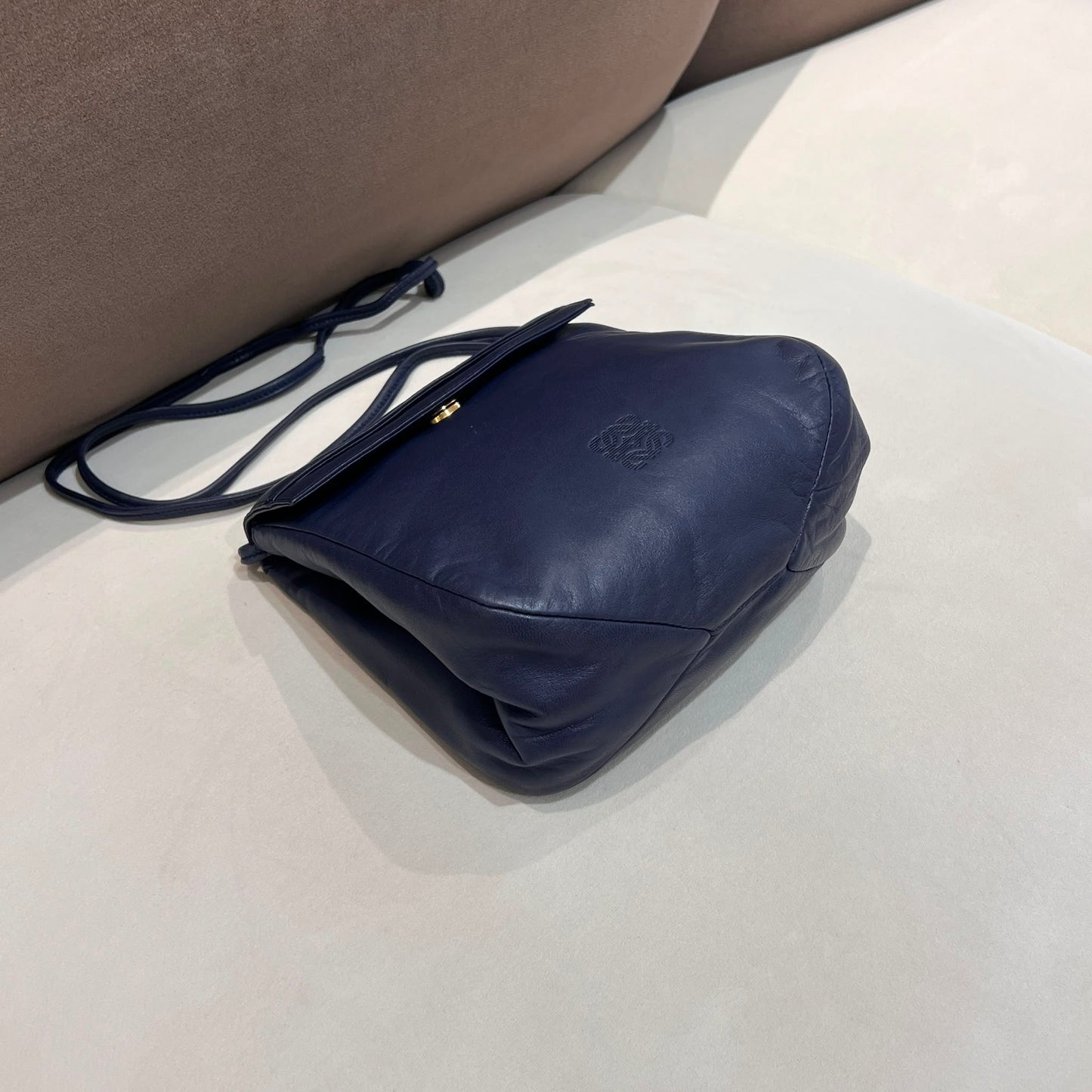 Loewe Vintage Navy Leather Anagram Saddle Shoulder Bag