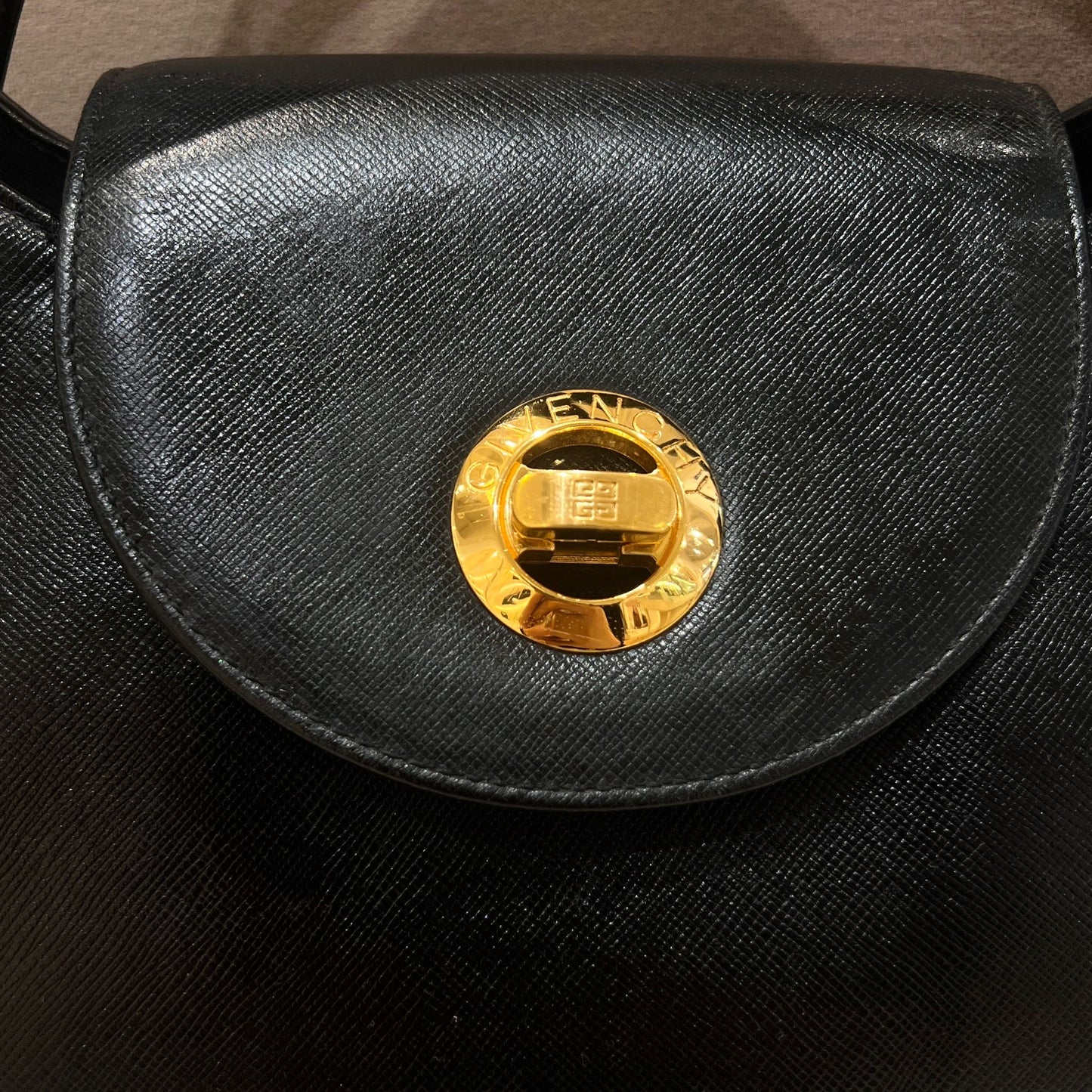 Givenchy Vintage Black Leather Flap Top Handle Shoulder Handbag
