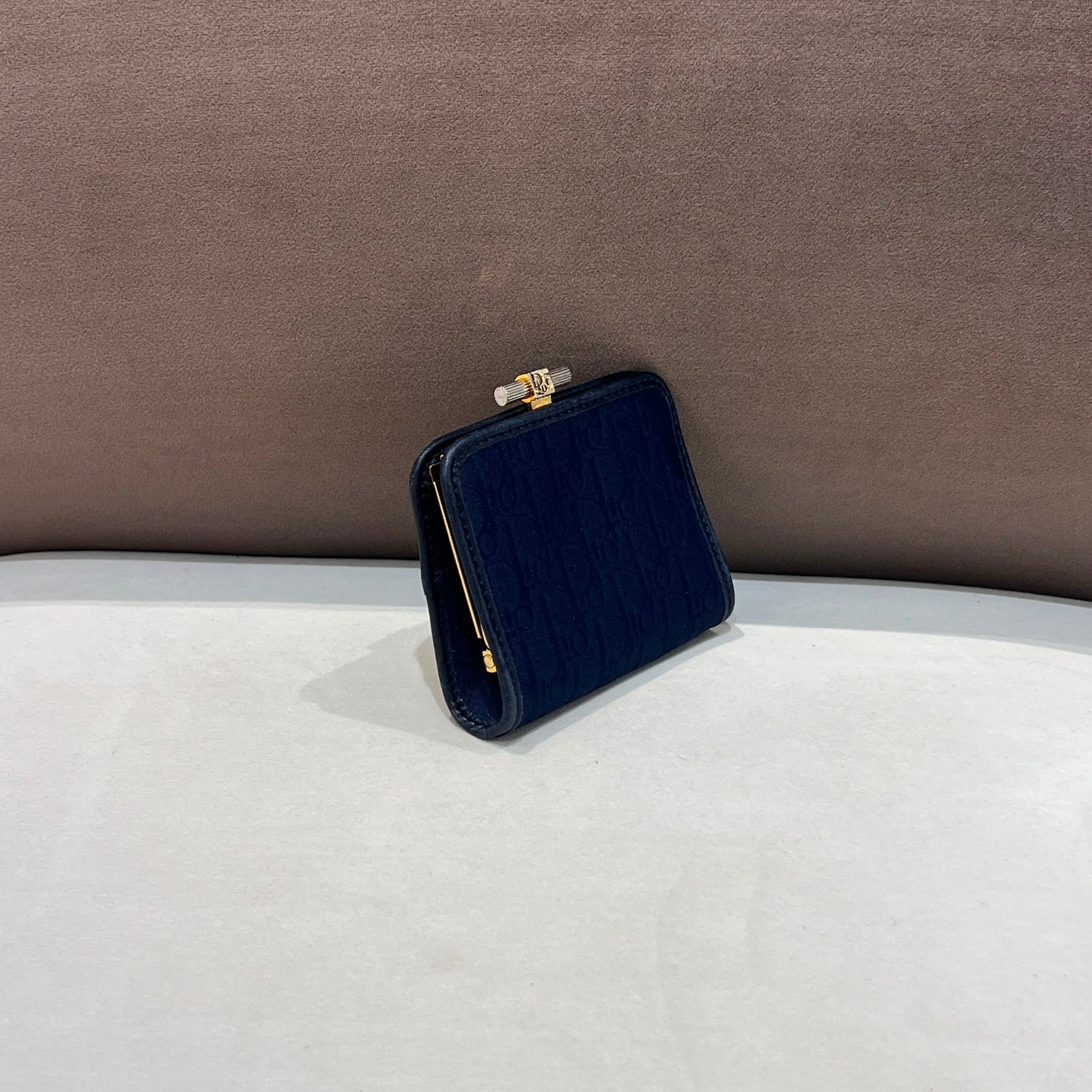 Christian Dior Vintage Trotter Oblique Kiss Lock Coin Purse Navy