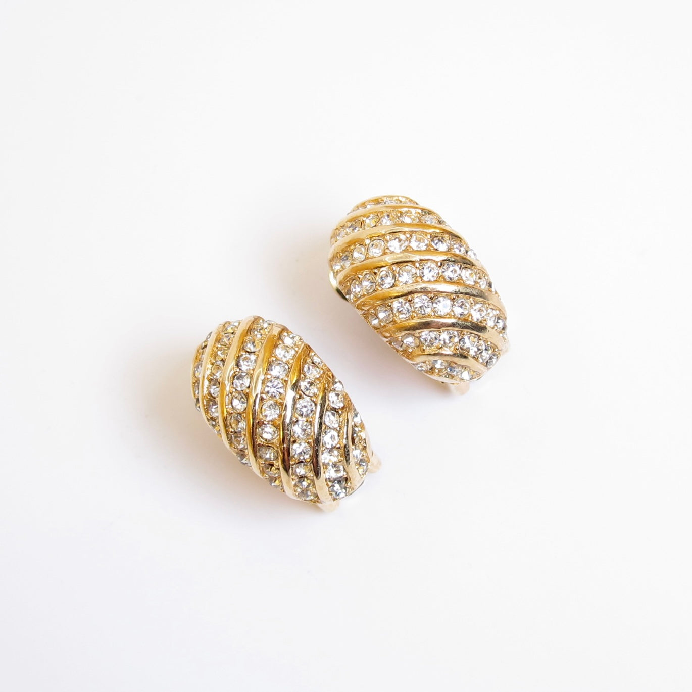 Christian Dior Vintage Rhinestone Golden Clip-on Earrings