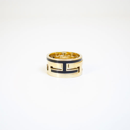 Hermes Vintage Move Ash SV 925 Black and Golden Ring #51