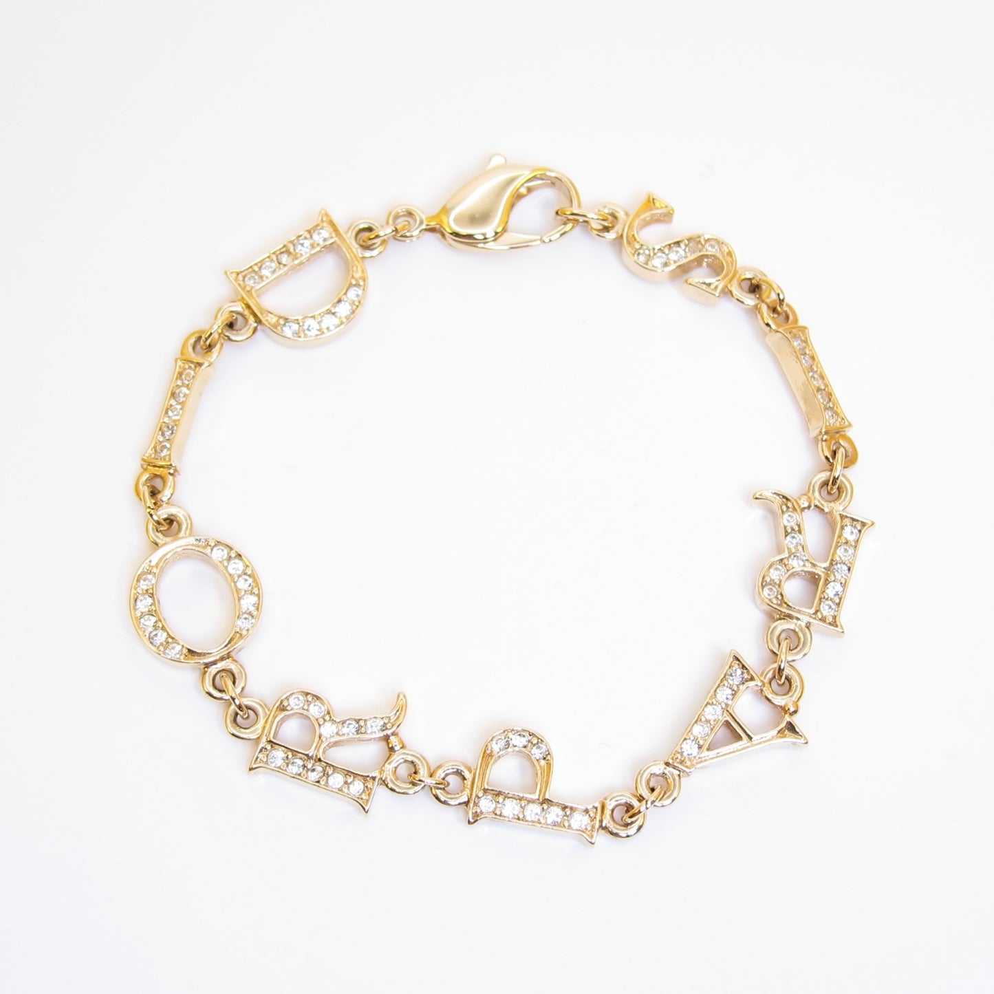 Christian Dior Vintage Dior Paris Letter Charm with Rhinestone Golden Bracelet