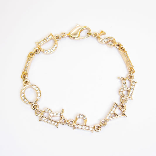 Christian Dior Vintage Dior Paris Letter Charm with Rhinestone Golden Bracelet
