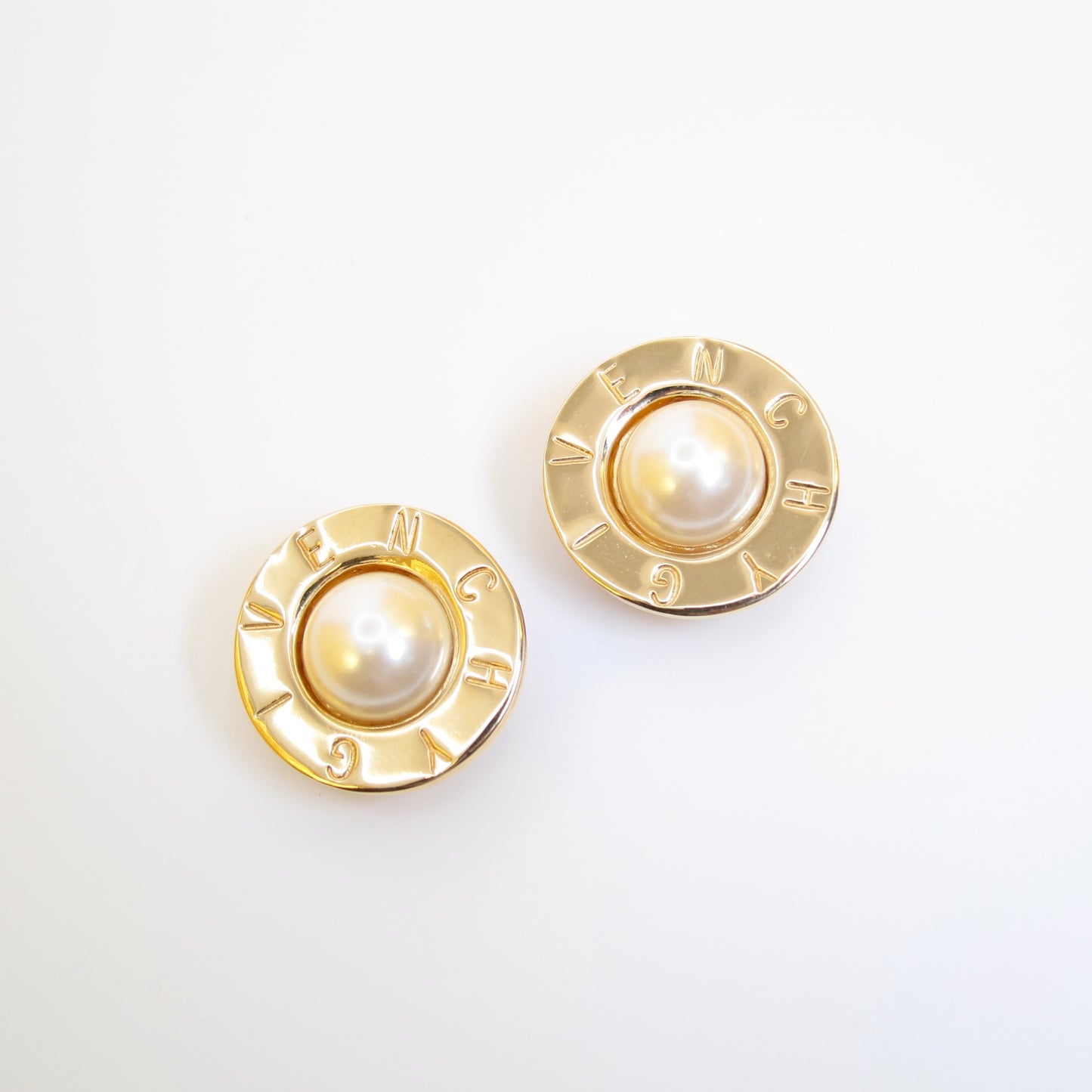 Givenchy Vintage Givenchy Logo and Pearl Golden Clip-on Earrings