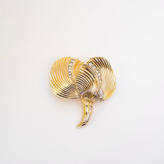 Christian Dior Vintage Leaves Motif with Rhinestone Golden Brooch