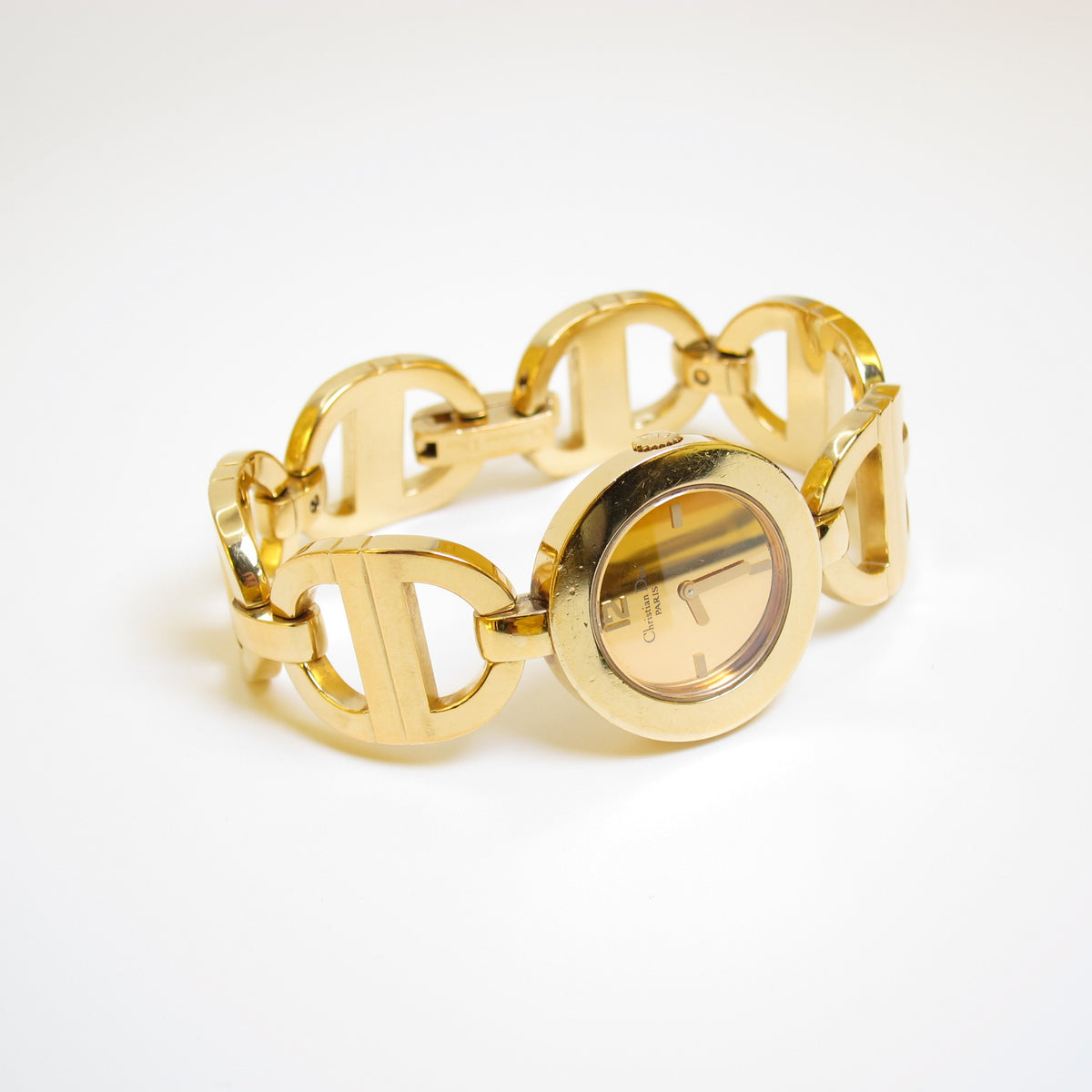 Christian Dior Vintage CD022180 Round Gold-Tone Bangle Watch