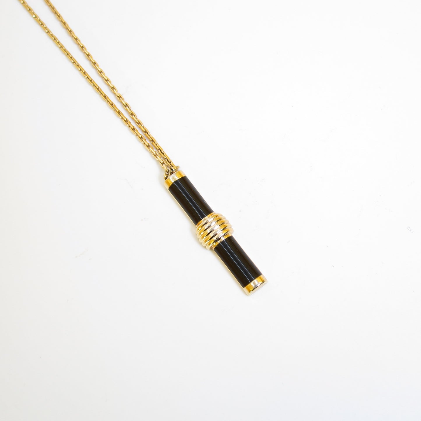 Christian Dior Vintage Black Enamelled Pendant Golden Necklace
