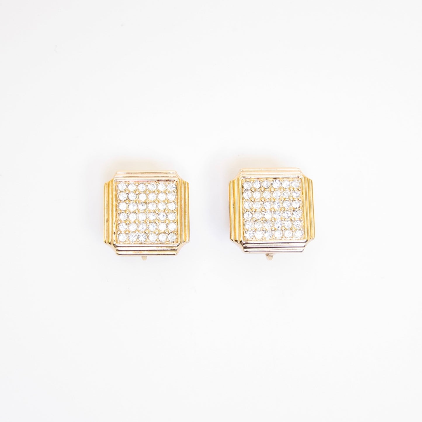 Christian Dior Vintage Square with Rhinestone Golden Clip-on Earrings