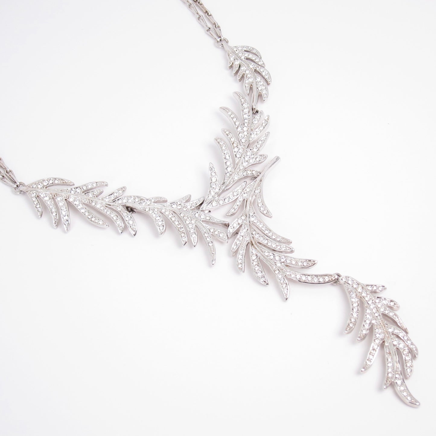 Givenchy Vintage Leaf Motif with Rhinestone Silver Necklace