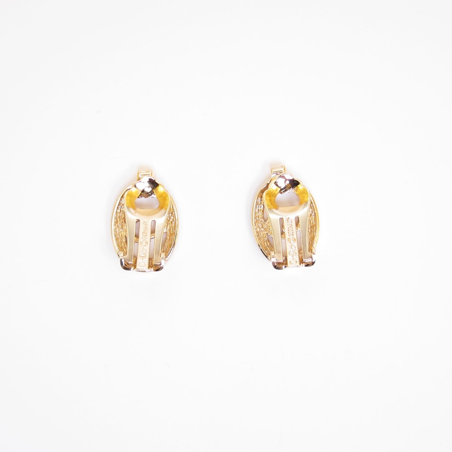 Christian Dior Vintage CD Logo in Oval Shape with Rhinestone Golden Clip-on Earrings