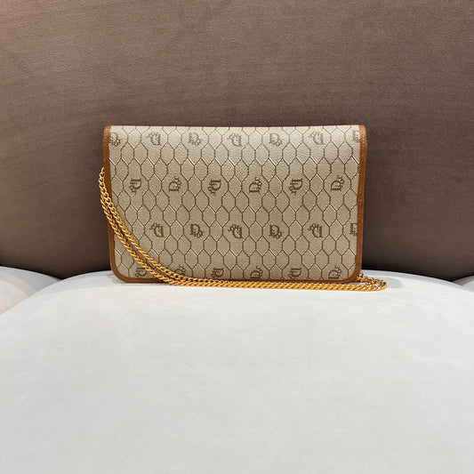Christian Dior Vintage Cd Monogram Canvas Chain Envelope Shoulder Bag