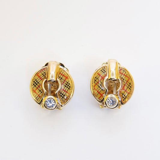 Burberry Vintage Check and Rhinestone Golden Clip-on Earrings