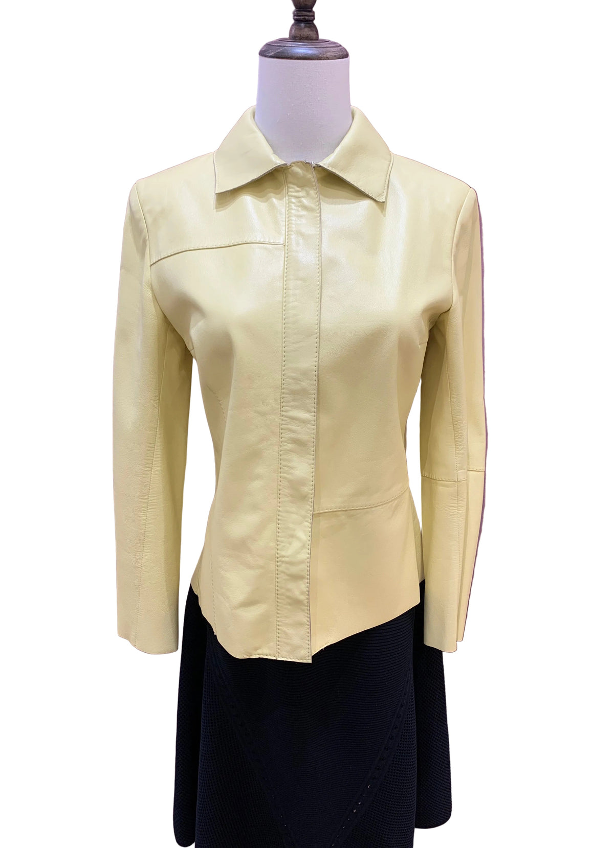 Valentino Miss V Vintage Lemon Yellow Leather Cropped Jacket Size 38