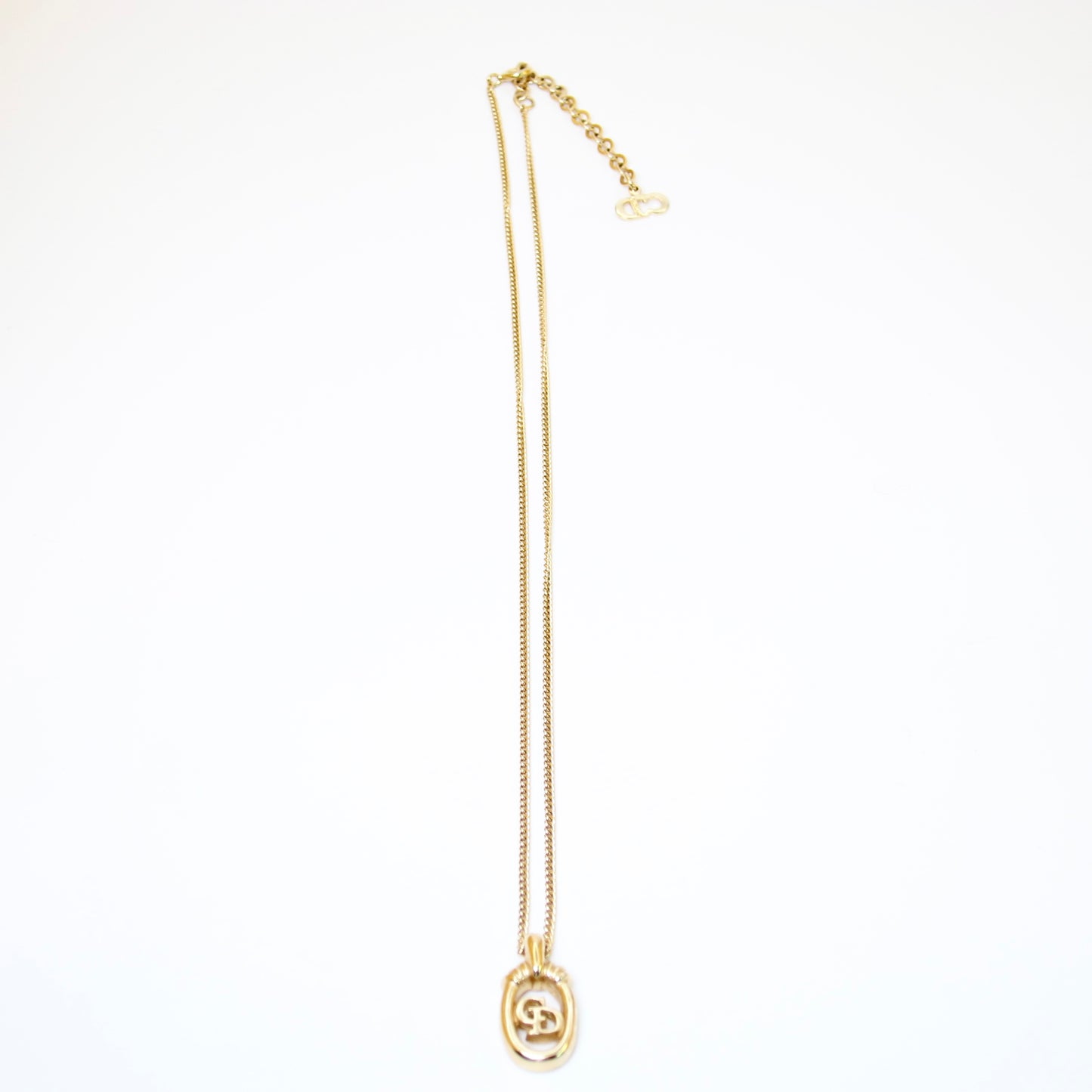 Christian Dior Vintage CD Logo in Oval Shape Golden Necklace