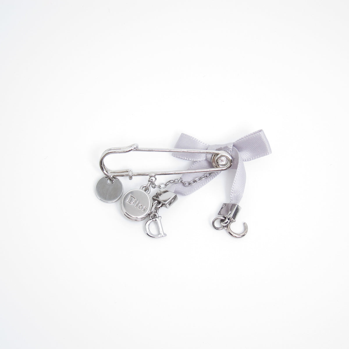 Christian Dior Vintage CD Logo with Ribbon Silver Brooch