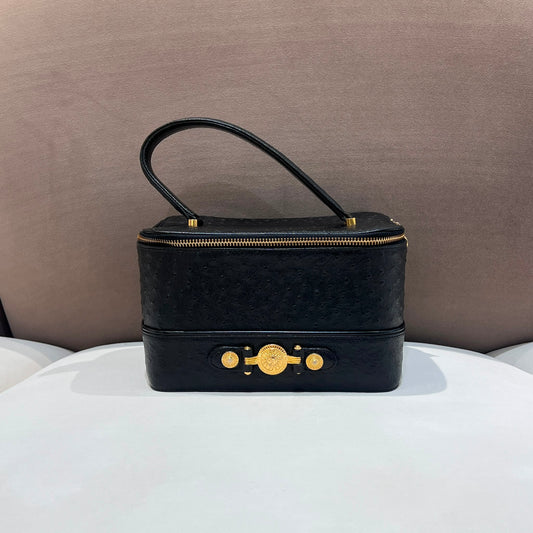 Versace Black Ostrich Leather Vanity Bag