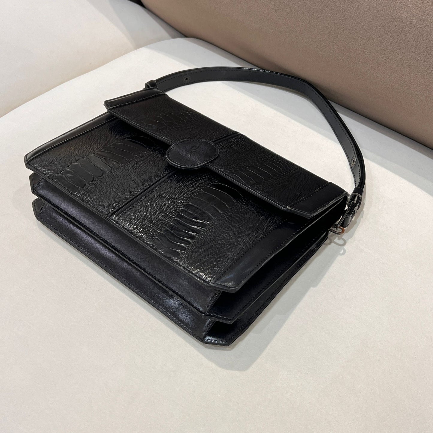 Yves Saint Laurent Vintage Crocodile-Embossed Black Leather Shoulder Bag