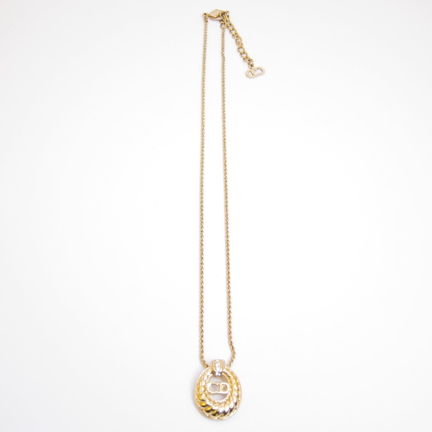 Christian Dior Vintage CD Logo in Oval Shaped Golden Necklace