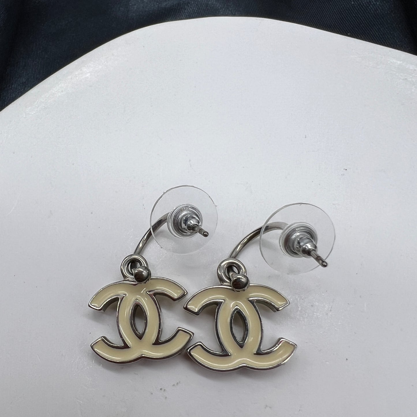 Chanel Vintage Cc Logo Silver Earrings