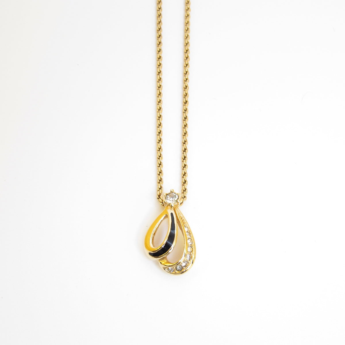 Christian Dior Vintage Black Teardrop Rhinestone Gold-Tone Necklace