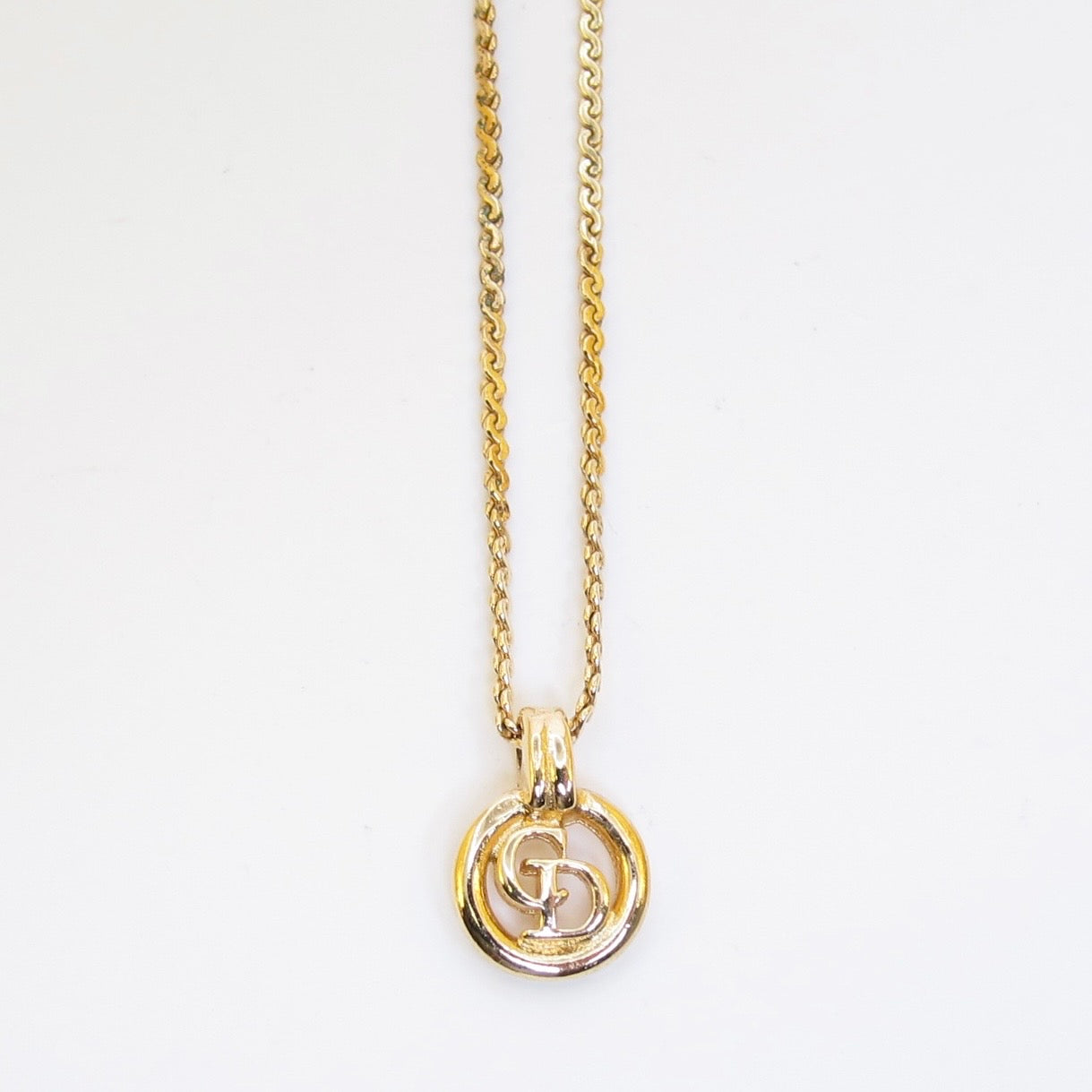 Christian Dior Vintage CD Logo in Circle Golden Necklace