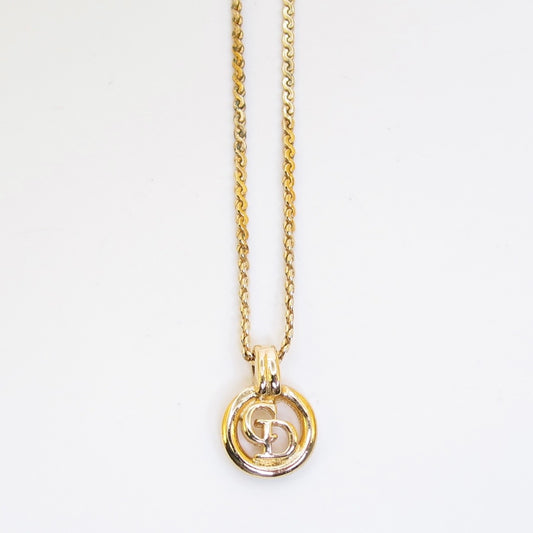 Christian Dior Vintage CD Logo in Circle Golden Necklace