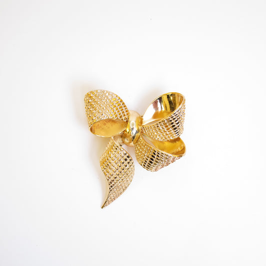 Christian Dior Vintage Ribbon Motif Golden Brooch