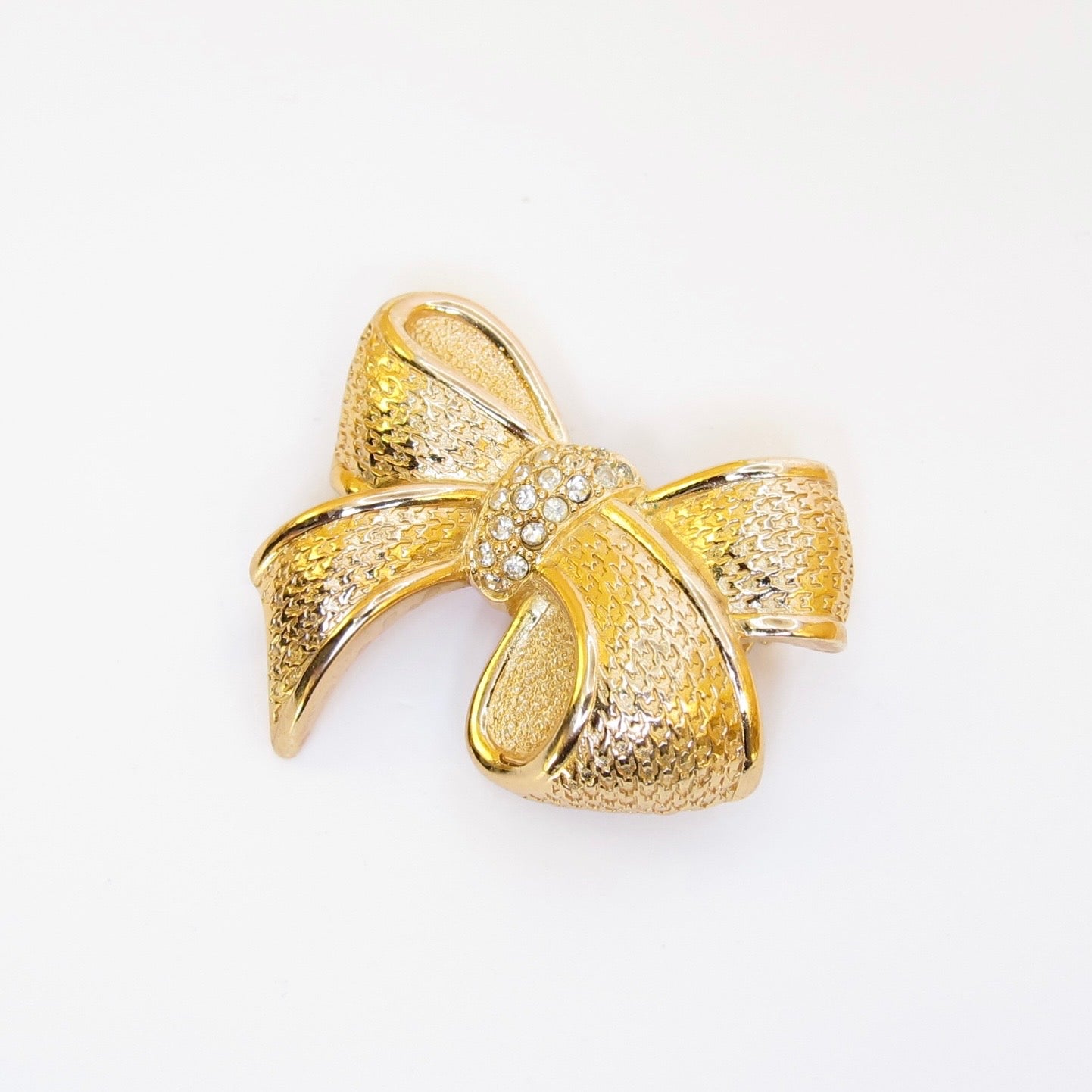 Christian Dior Vintage Ribbon and Rhinestone Golden Brooch