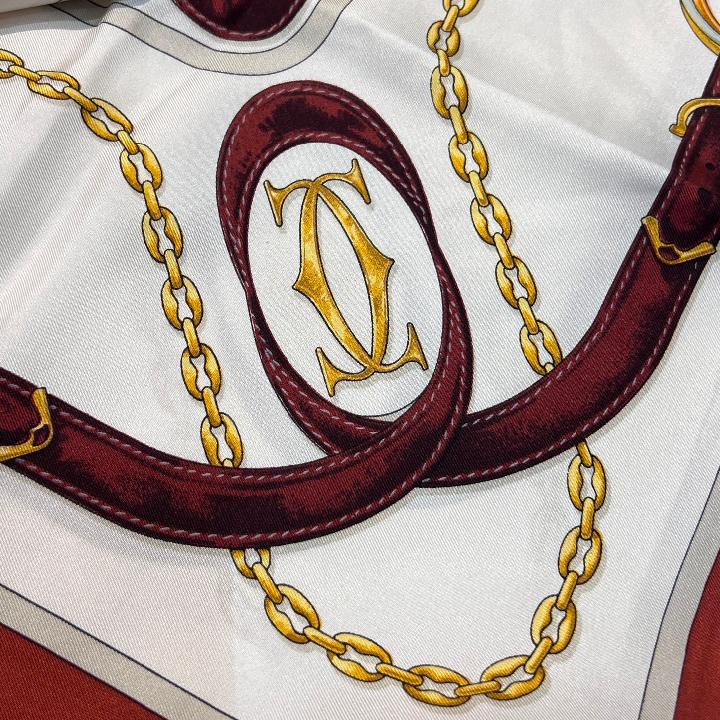 Cartier Vintage Must De Cartier Belt & Chain Motif Silk Square Scarf
