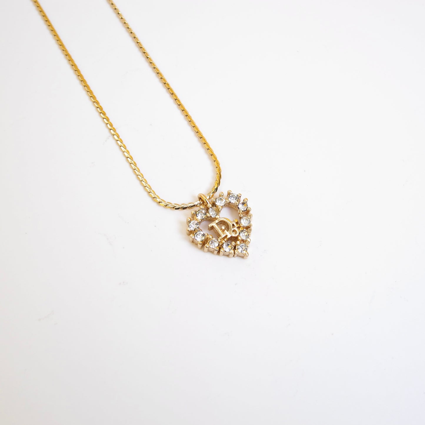 Christian Dior 復古 Dior 心型水鑽金色項鍊