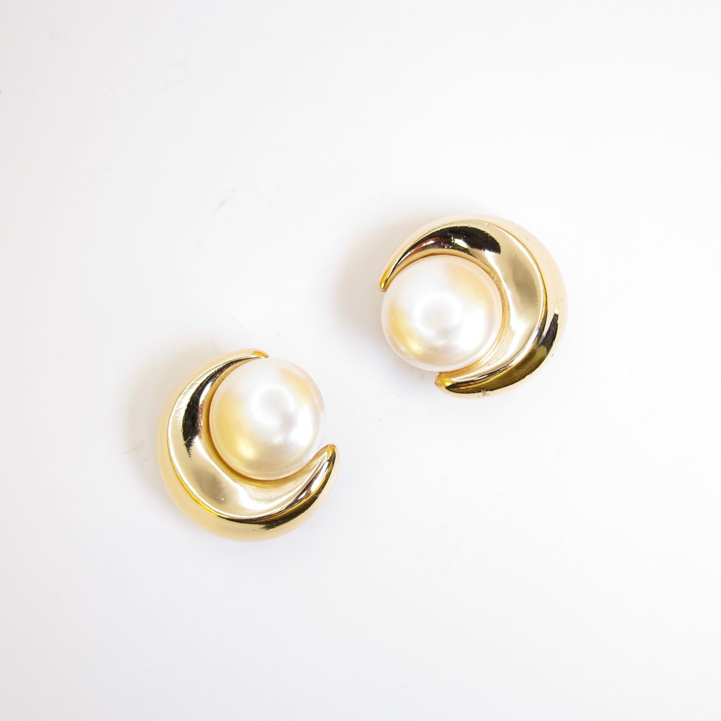 Givenchy Vintage Crescent Moon Pearl Gloden Clip-on Earrings