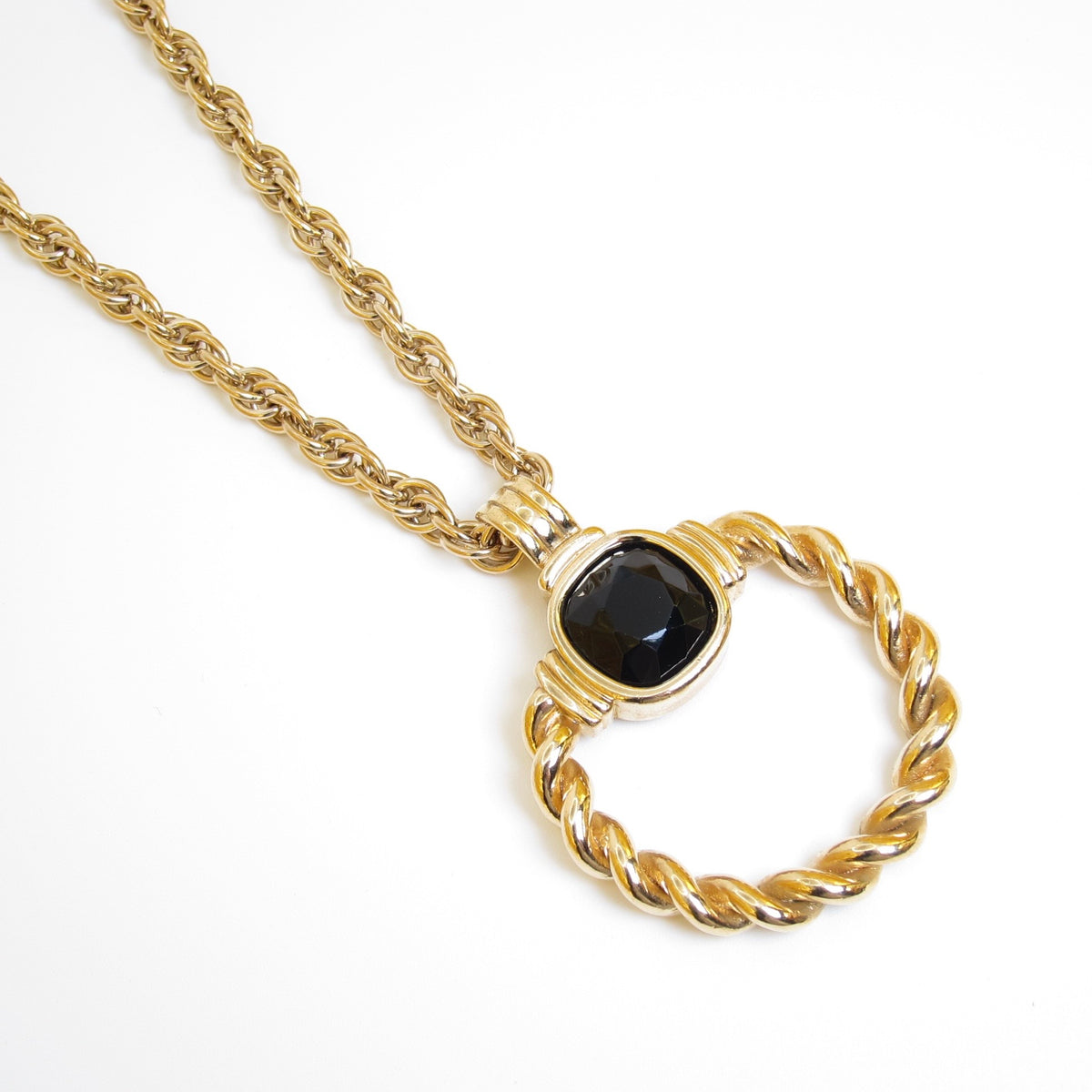 Givenchy Vintage Black Cabochon Ring Gold-Tone Long Necklace