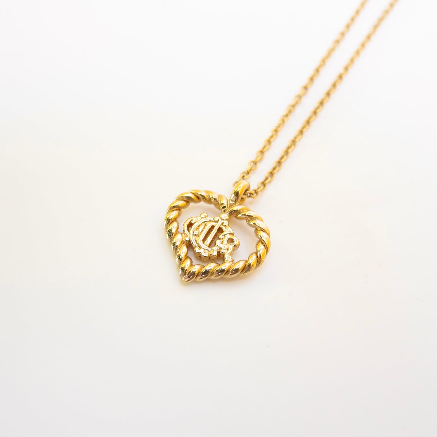 Christian Dior Vintage Dior Logo in Heart Golden Necklace