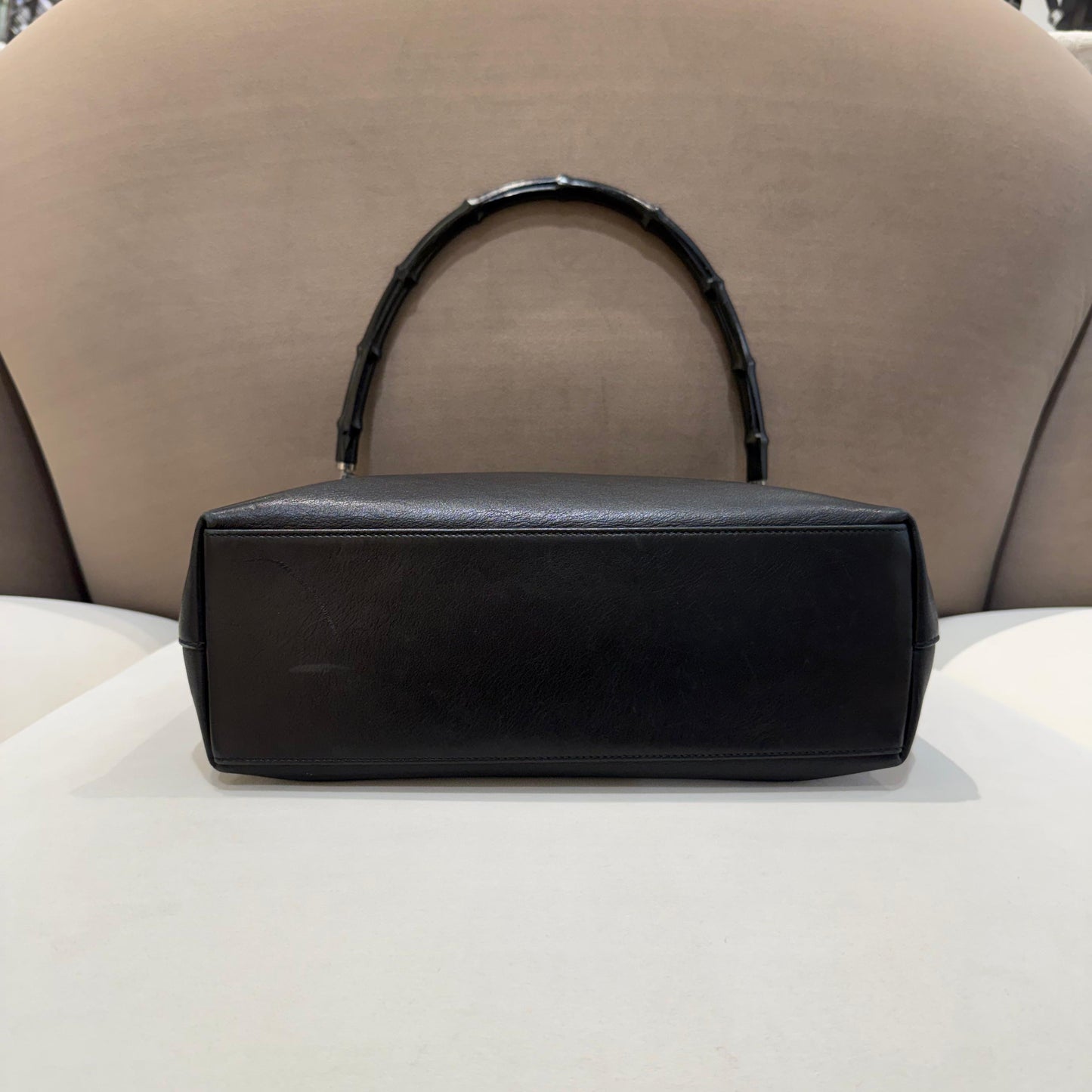Gucci Vintage Bamboo Leather One Shoulder Bag Black
