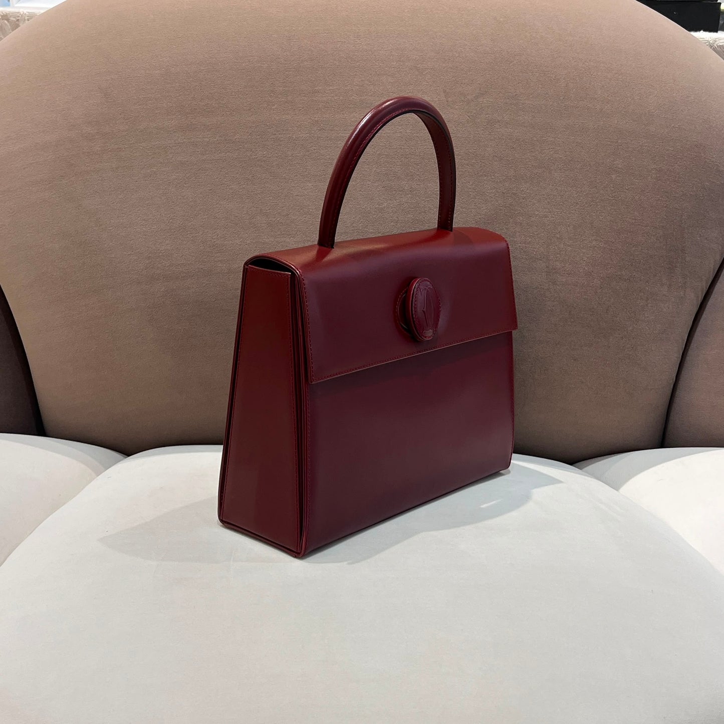 Cartier Vintage Must De Cartier Bordeaux Leather Top Handle Handbag