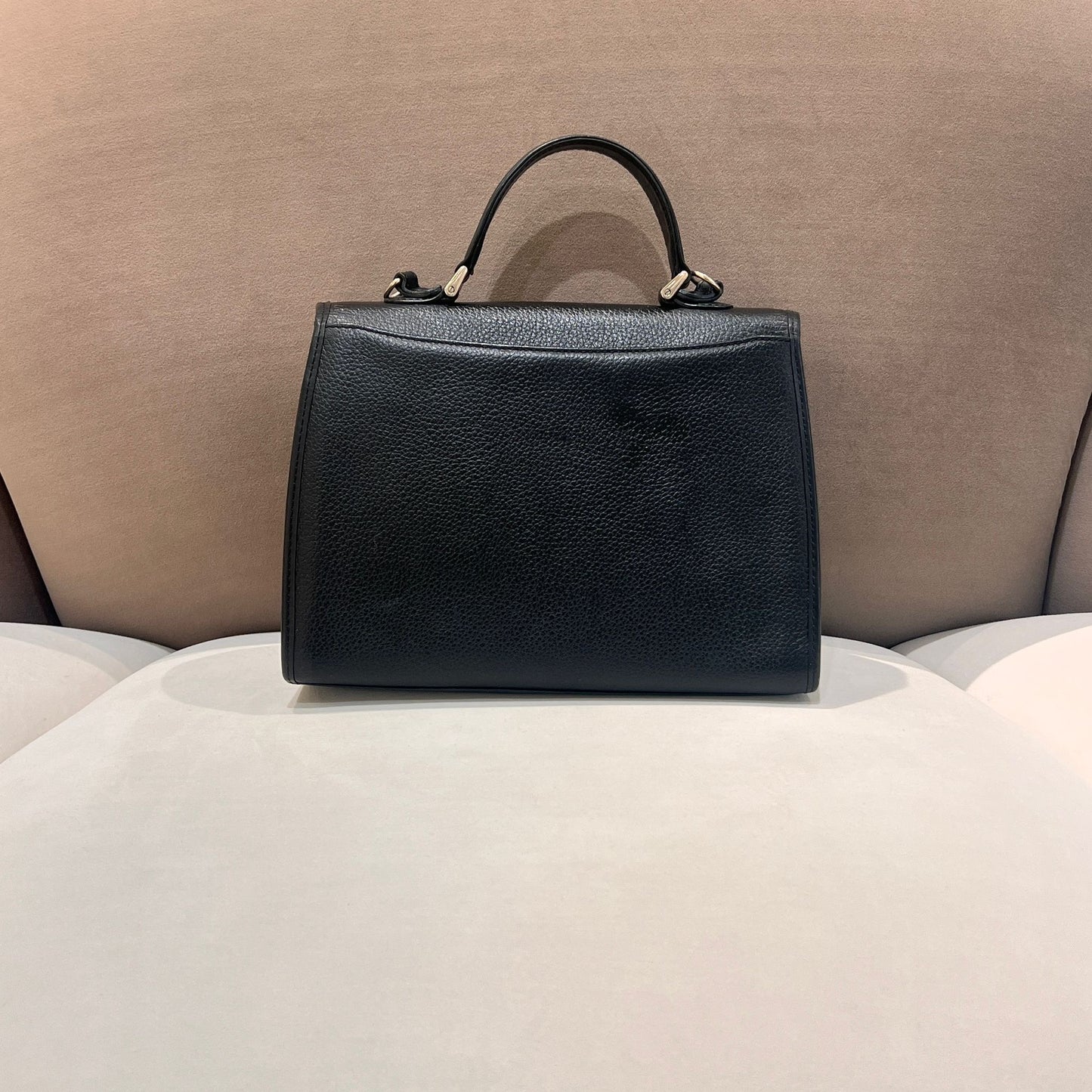 Burberry Vintage Black Grained Leather 2-Way Top Handle Handbag