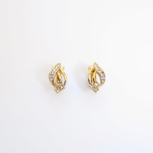 Christian Dior Vintage Stylish Rhinestone Golden Clip-on Earrings
