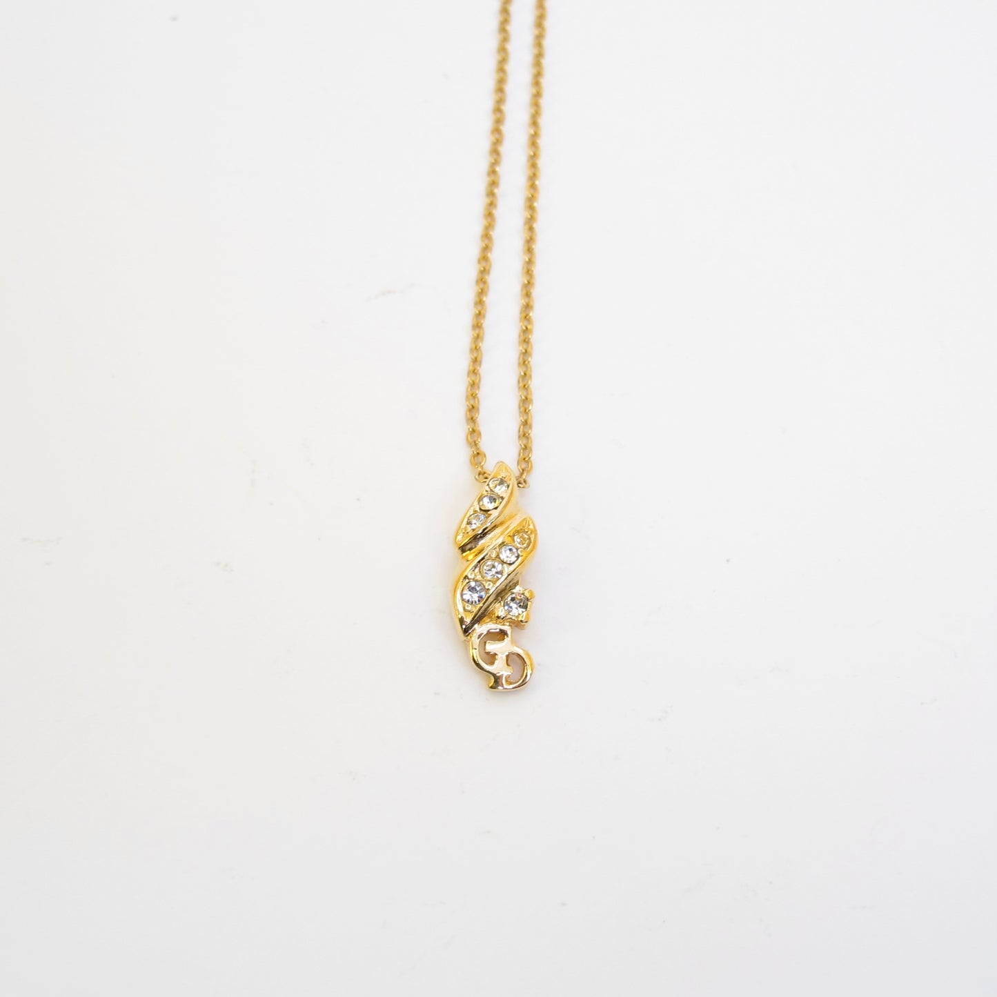 Christian Dior Vintage CD Logo and Rhinestone Pendant Golden Necklace