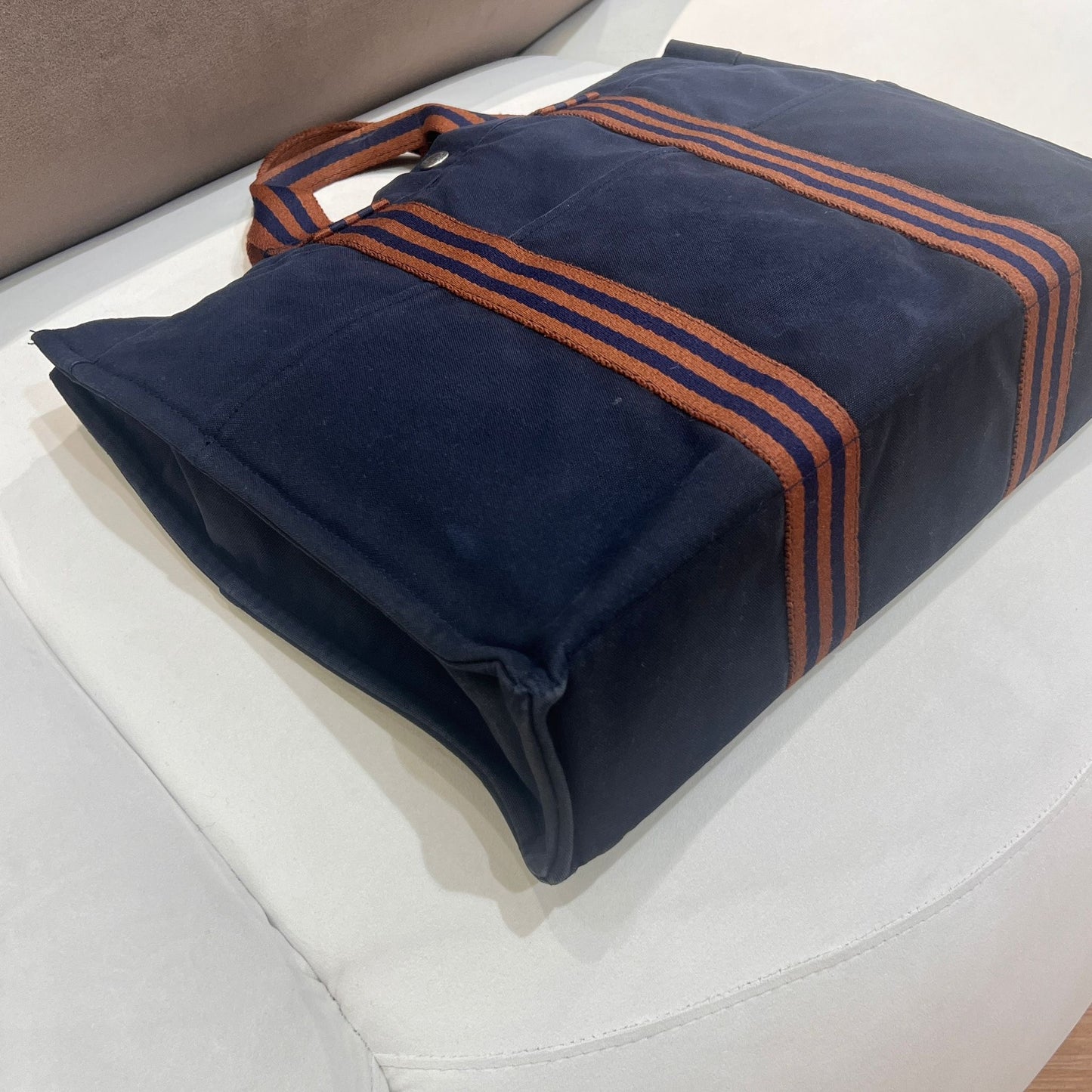 Hermès Vintage Fourre Tout Mm Navy Canvas Stripe Tote Bag