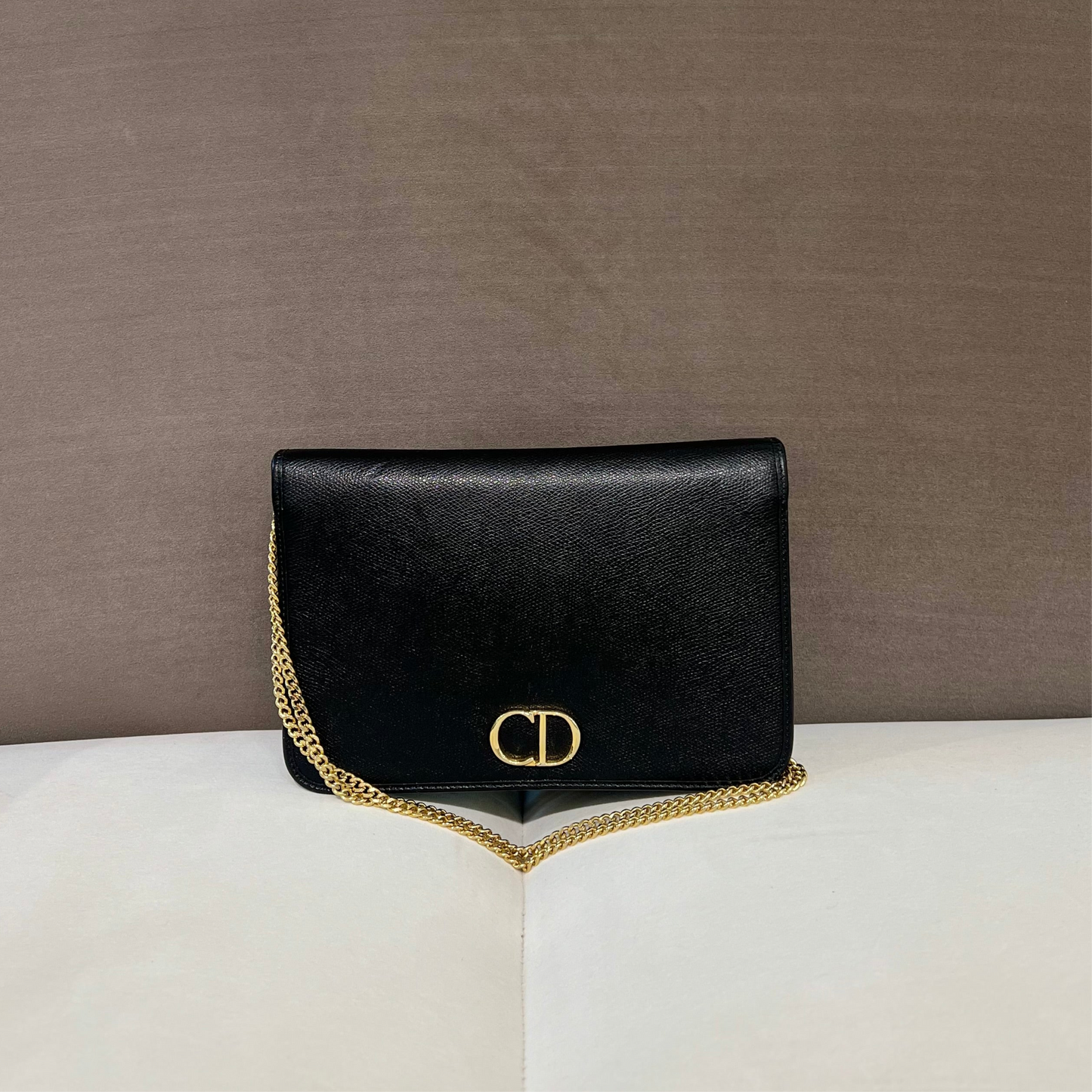 Christian Dior Vintage 3-Ways Cd Logo Black Leather Shoulder Bag With Golden Chain Strap