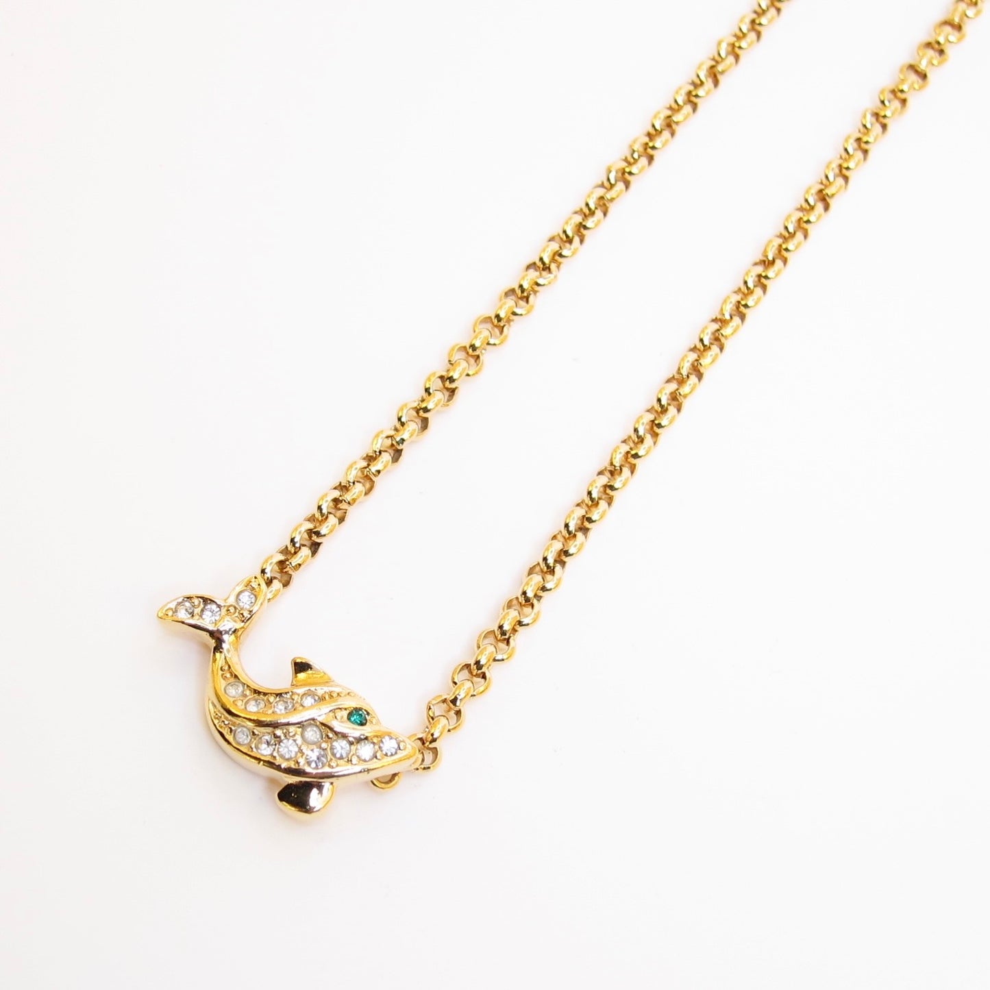 Christian Dior Vintage Dolphin with Rhinestone Golden Necklace