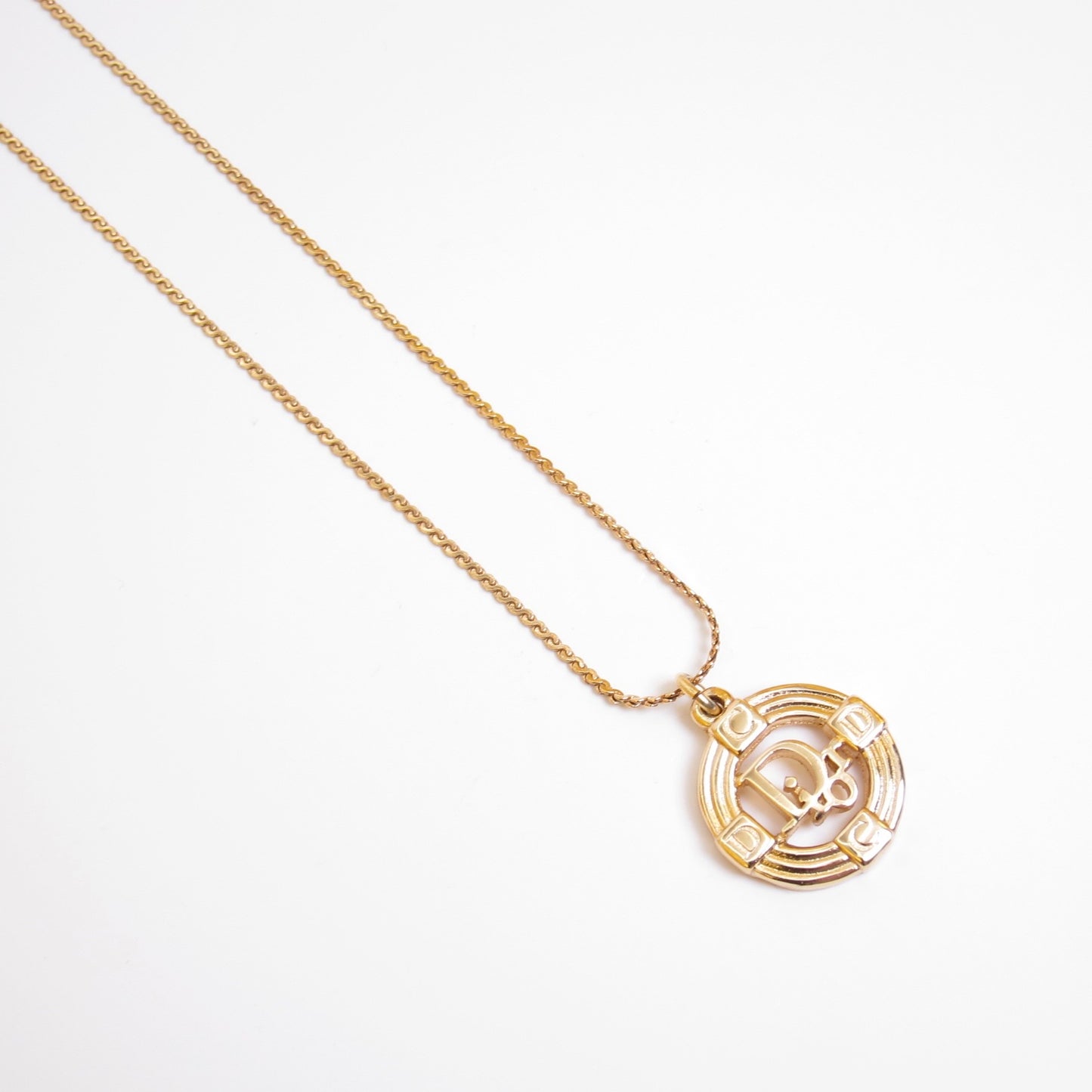 Christian Dior Vintage Dior and CD Logo in Circle Golden Necklace