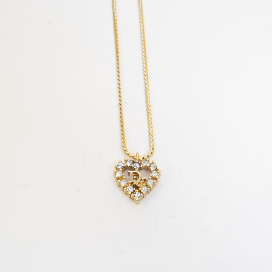 Christian Dior 復古 Dior 心型水鑽金色項鍊