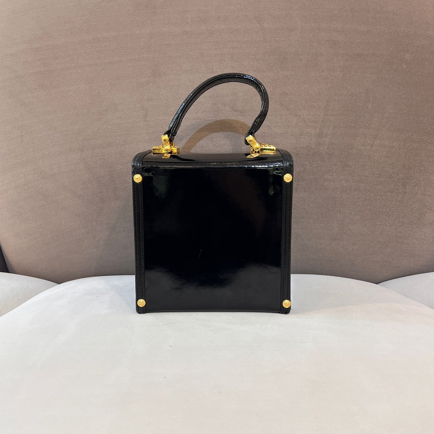 Versace Vintage Medusa Black Patent Vanity Box Bag