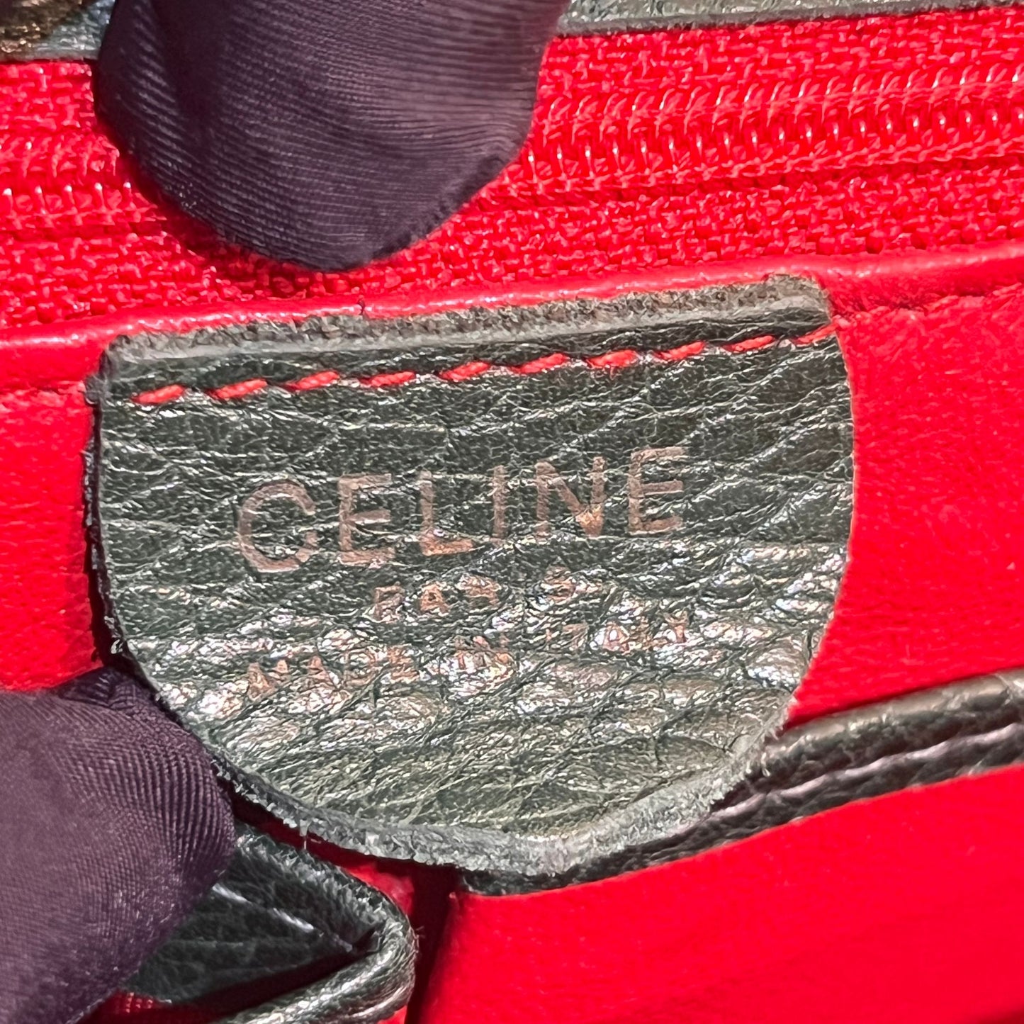 Celine Vintage Circle Logo Forest Green Leather Shoulder Bag